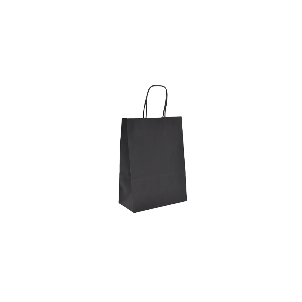 Sacs kraft noir poignées torsadées 12+6x15 cm – Paquet de 100 - Sacs kraft couleur poignées torsadées
