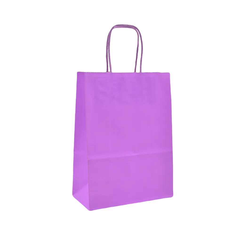 Sac kraft rose-violet poignées torsadées assorties 26+12x33 cm – Paquet de 100 - Sacs kraft couleur poignées torsadées