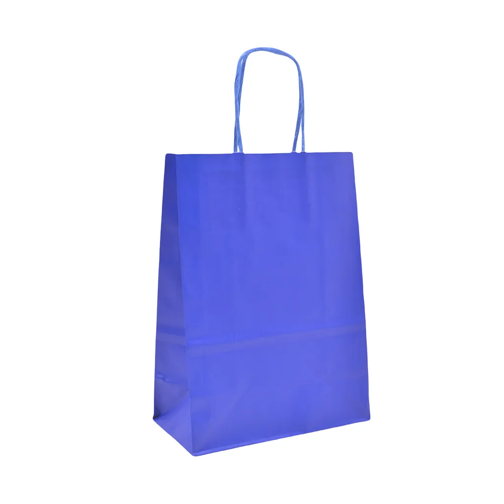 Sacs kraft bleu roi poignées torsadées assorties 26+12x33 cm – Paquet de 100 - Sacs kraft couleur poignées torsadées