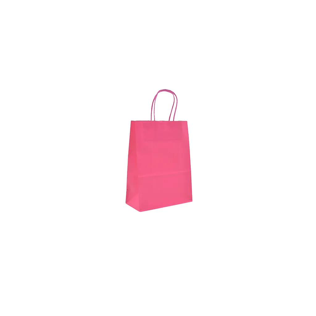 Sacs kraft rose foncé poignées torsadées 12+6x15 cm – Paquet de 100 - Sacs kraft couleur poignées torsadées
