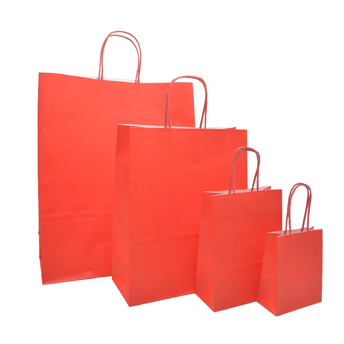 Sacs kraft rouge poignées torsadées assorties 16+8x22 cm – Paquet de 100 - Sacs kraft couleur poignées torsadées-1