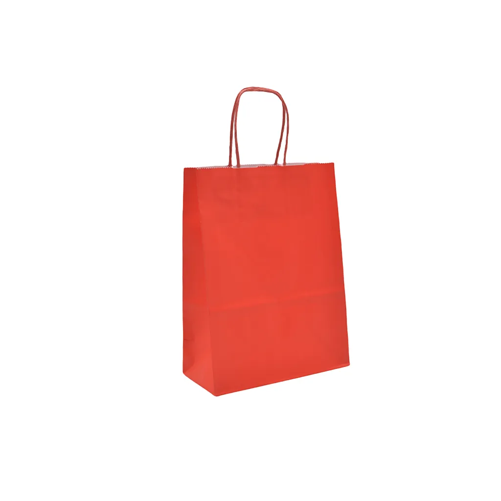 Sacs kraft rouge poignées torsadées assorties 16+8x22 cm – Paquet de 100 - Sacs kraft couleur poignées torsadées