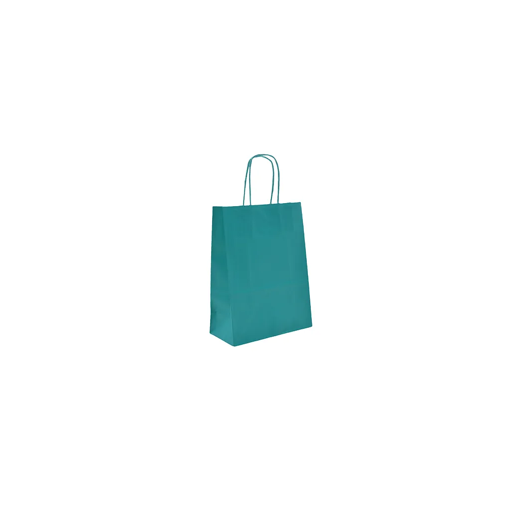 Sacs kraft bleu Wendy poignées torsadées assorties 12+6x15 cm – Paquet de 100 - Sacs kraft couleur poignées torsadées