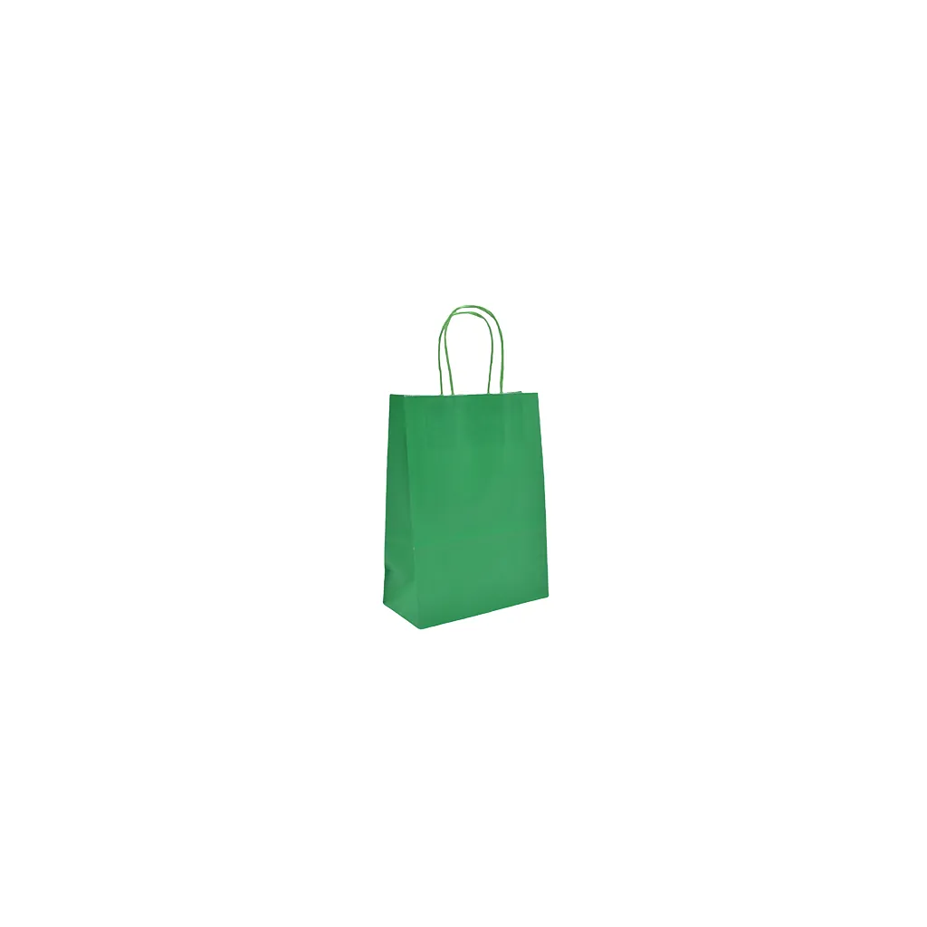 Sacs kraft vert poignées torsadées 12+6x15 cm – Paquet de 100 - Sacs kraft couleur poignées torsadées
