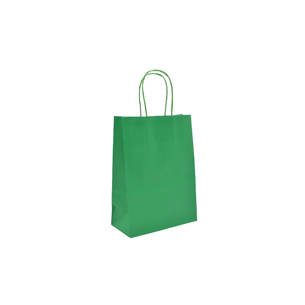 Sacs kraft vert poignées torsadées 16+8x22 cm – Paquet de 100 - Sacs kraft couleur poignées torsadées