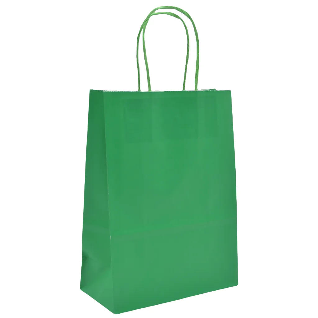 Sacs kraft vert poignées torsadées 35+14x42,5 cm – Paquet de 50 - Sacs kraft couleur poignées torsadées