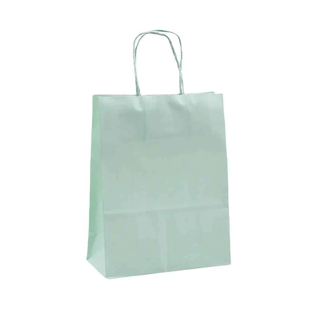 Sacs kraft vert pastel poignées torsadées 26+12x33 cm 117g/m² – Paquet de 100 - Sacs kraft couleur poignées torsadées