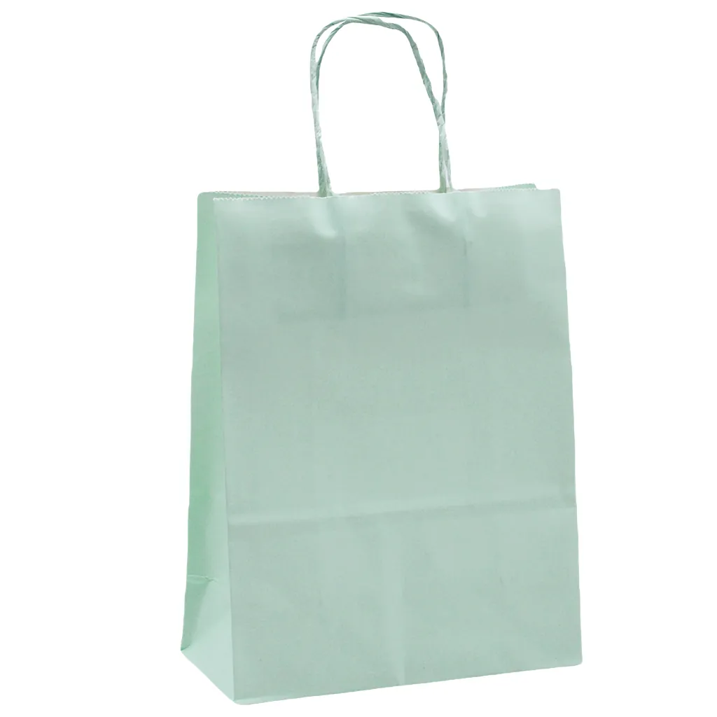 Sacs kraft vert pastel poignées torsadées 35+14x42,5 cm 117g/m² – Paquet de 50 - Sacs kraft couleur poignées torsadées