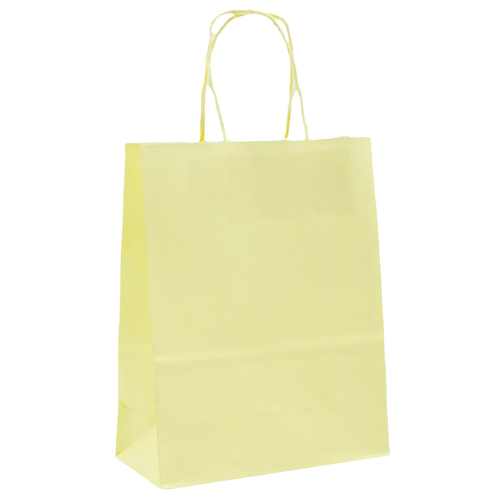 Sacs kraft jaune pastel poignées torsadées 35+14x42,5 cm 117g/m² – Paquet de 50 - Sacs kraft couleur poignées torsadées