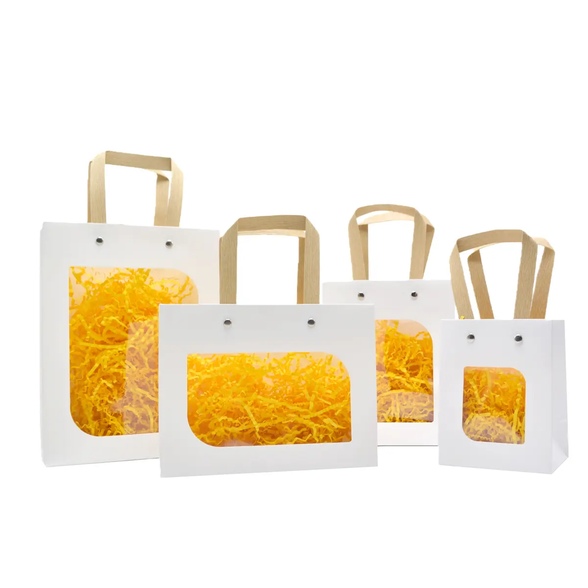 Sacs cadeaux kraft blanc à fenêtre et poignées brunes 15 x 7,6 x 18,5 cm – Paquet de 20 - Sacs kraft à fenêtre-2