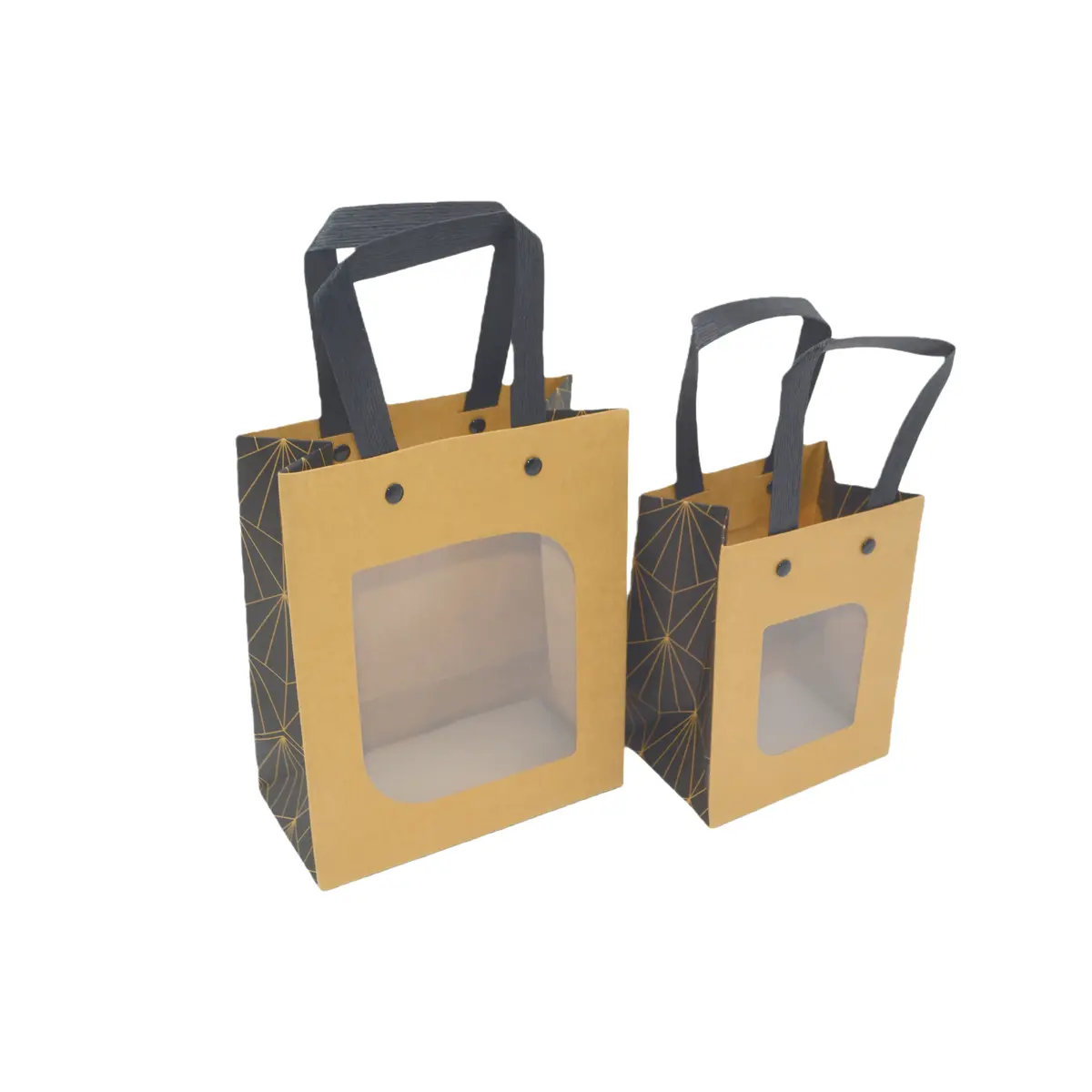 Sacs cadeaux kraft bruns à fenêtre, poignées noires 11 x 8 x 14 cm – Paquet de 20 - Sacs kraft à fenêtre-2