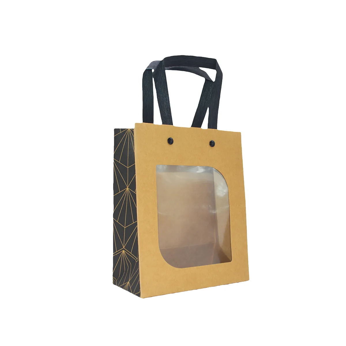 Sacs cadeaux kraft bruns à fenêtre, poignées noires 15 x 7,6 x 18,5 cm – Paquet de 20 - Sacs kraft à fenêtre
