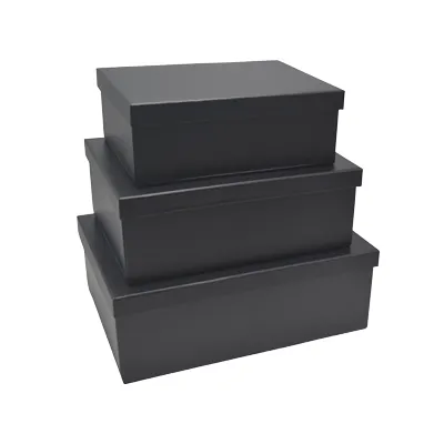 Boîte cadeau pliable à couvercle amovible noire 39x28x13,5 cm - Lot de 4 - Boites cadeaux carton pliables-2