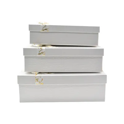 Boîte cloche cadeau blanc texturé, couvercle nœud or – 23 x 17 x 6,5 cm – Paquet de 4 - Boites cloches-1