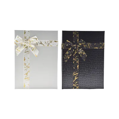 Boîtes cadeaux noires texturées 23x17x6,5cm – ruban or – Paquet de 4 - Boites cloches-1