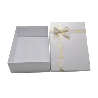 Boîte cloche blanc texturé nœud or – 26 x 19 x 8 cm – Paquet de 4 - Boites cloches-4