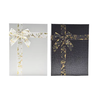 Boîte cloche blanche texturée nœud or 29 x 21 x 9,5 cm – Paquet de 4 - Boites cloches-4