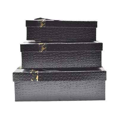 Boîtes cadeaux noires texturées 23x17x6,5cm – ruban or – Paquet de 4 - Boites cloches-4