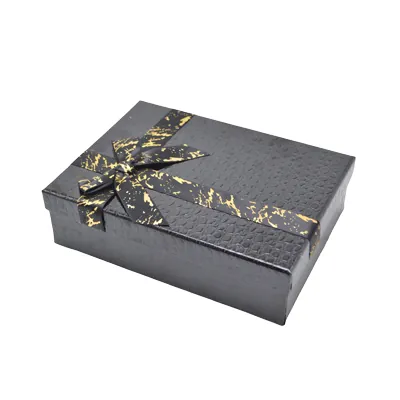 Boîtes cadeaux noires texturées 29x21x9,5cm – ruban or – Paquet de 4 - Boites cloches