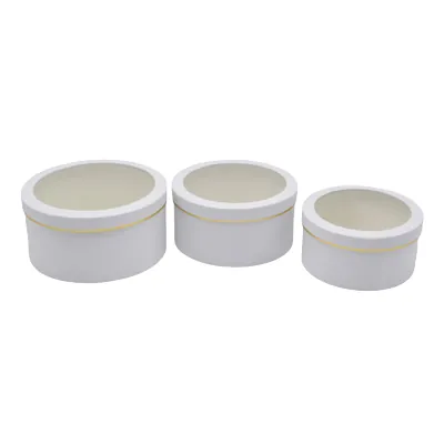 Boîtes rondes blanches liseré or fenêtre 20,4x10cm – Paquet de 2 - Boites cloches-1
