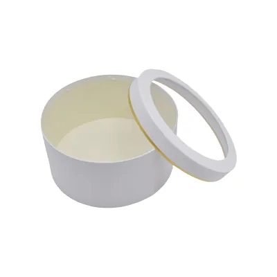 Boîtes rondes blanches liseré or fenêtre 22,5x11cm – Paquet de 2 - Boites cloches-2