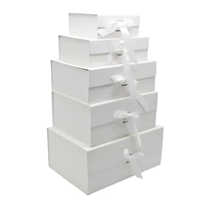 Boites cadeau carton blanches avec ruban 33x25x12cm – Paquet de 5 - Boites cadeaux carton pliables-3