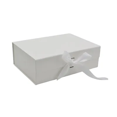 Boites cadeau carton blanches avec ruban 33,5x26x15cm – Paquet de 5 - Boites cadeaux carton pliables