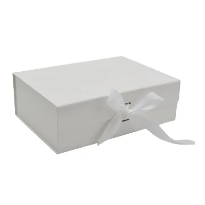 Boites cadeau carton blanches avec ruban 39x28x17,5cm – Paquet de 5 - Boites cadeaux carton pliables