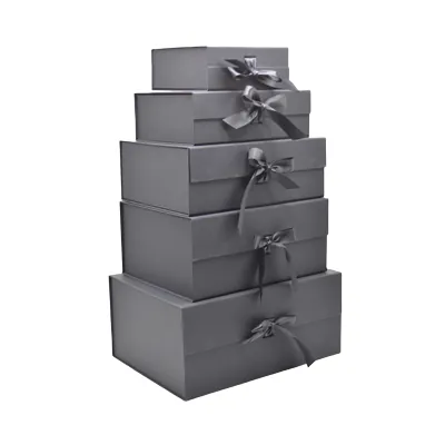 Boites cadeaux carton pliables noires avec ruban 33x25x12cm – Paquet de 5 - Boites cadeaux carton pliables-2