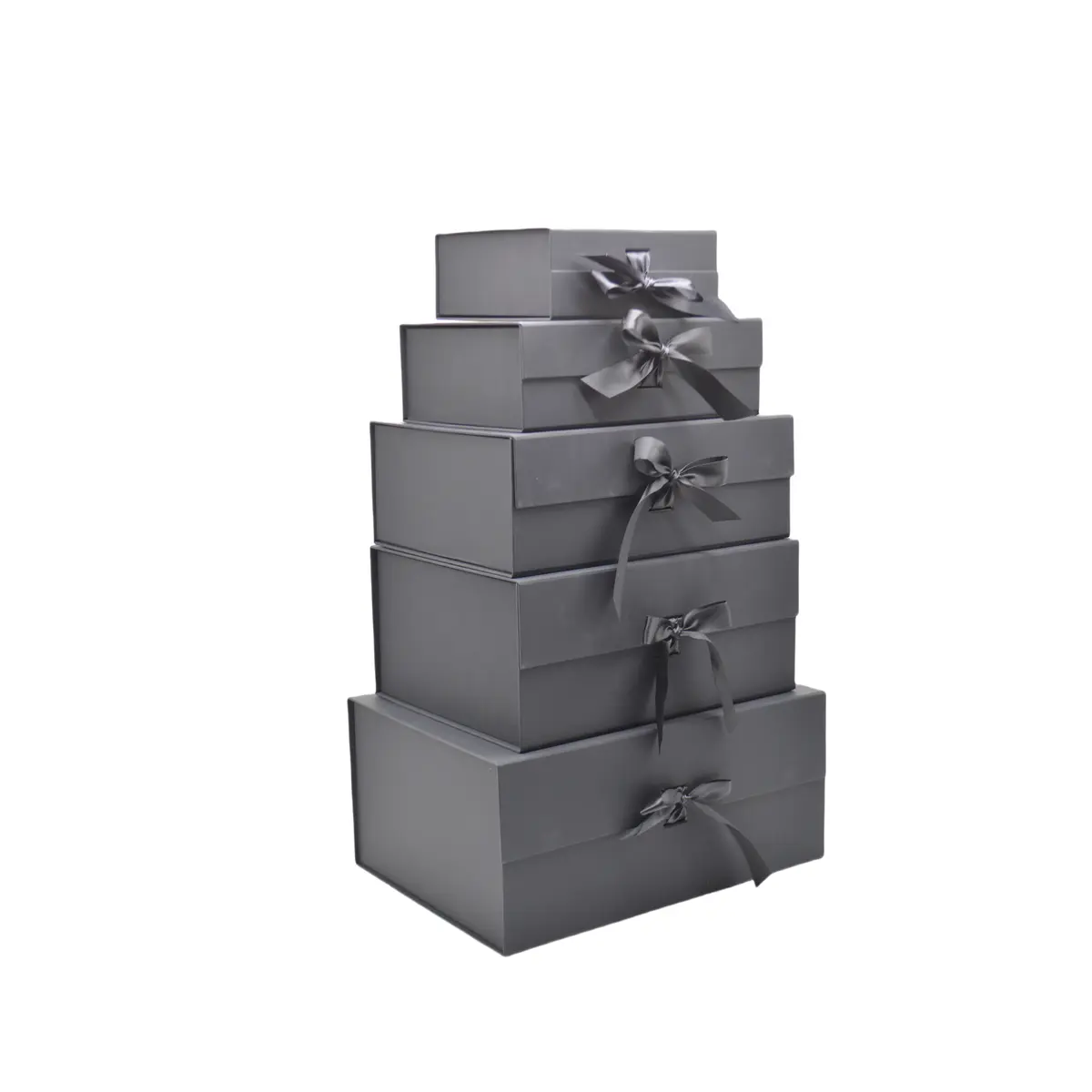 Boites cadeaux carton pliables noires avec ruban 20x18,2x8cm – Paquet de 5 - Boites cadeaux carton pliables-2