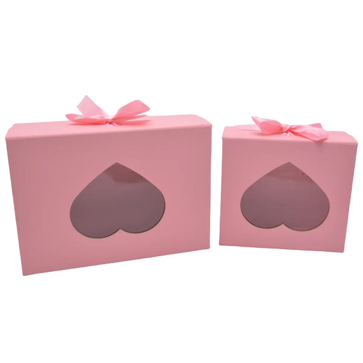 Boites cadeaux carton roses avec fenêtre cœur et ruban 20x18,2x8cm – Paquet de 5 - Boites cadeaux carton pliables-1