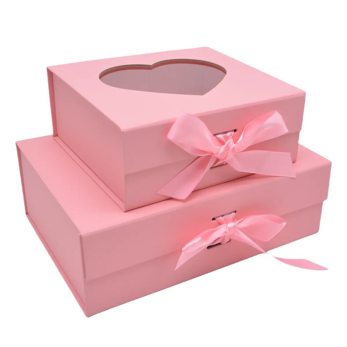 Boites cadeaux carton roses avec fenêtre cœur et ruban 20x18,2x8cm – Paquet de 5 - Boites cadeaux carton pliables-2