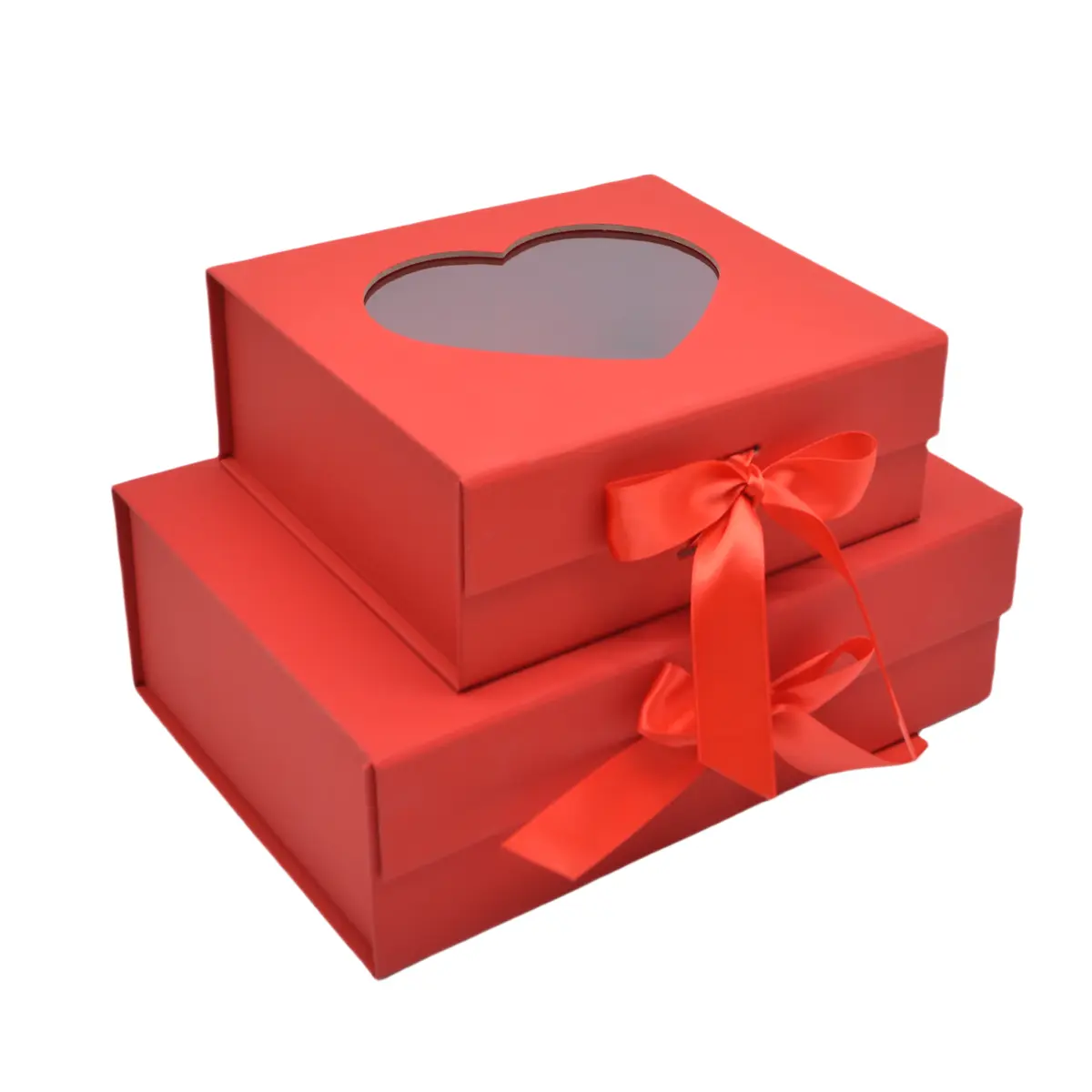 Boites cadeaux carton rouges avec fenêtre cœur et ruban 20x18,2x8cm – Paquet de 5 - Boites cadeaux carton pliables-2