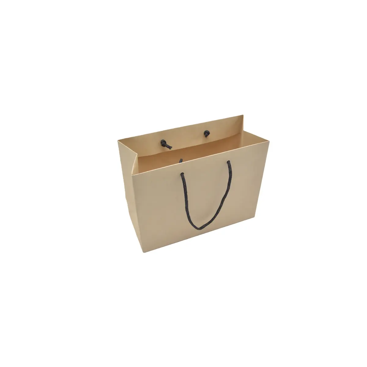Sac kraft luxe en papier de bambou brun à poignées cordelières noires L 14 x P 6,5 x H 11 cm - Paquet de 20 - Sacs kraft luxe-1