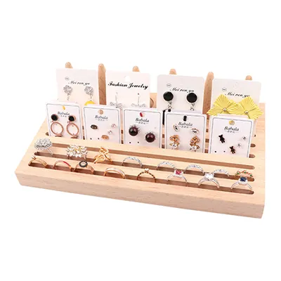 Plateau de présentation pour bagues bois 5 cônes + 3 rangées 22 x 10 x 7,7 cm - Présentoirs à bijoux multifonction-1
