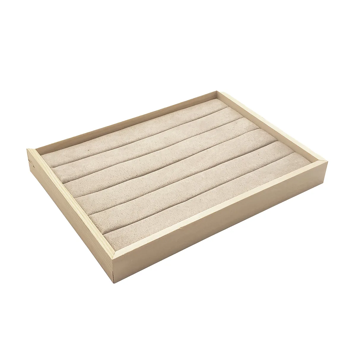 Plateau de présentation pour bagues bois et suédine 5 rangées 20 x 15 x 2,3 cm - Plateau rangement bagues - Présentoirs bagues