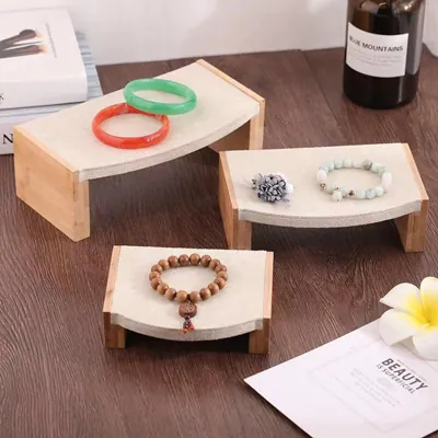 Présentoirs gigognes bois / tissu microfibre - Lot de 3 - Présentoirs à bijoux multifonction-1