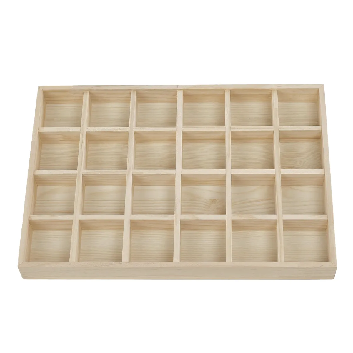 Plateau rangement bijoux bois 24 compartiments 35 x 24 x 3,5 cm - Organisateur bijoux - Présentoirs à bijoux multifonction