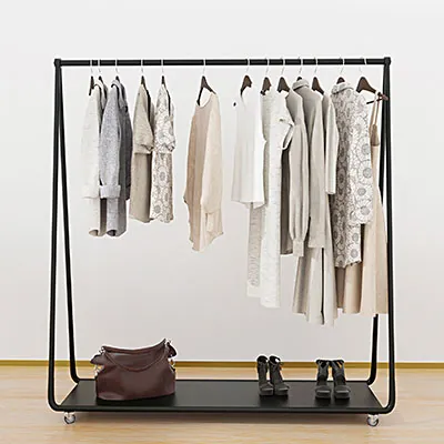 Portant droit fixe noir avec tablette basse - L 150 x P 40 x H 160 cm - Portants à vêtements droits-1