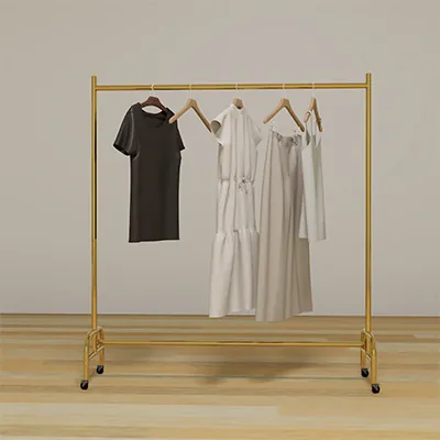 Portant à vêtements professionnel droit en métal doré, 150x165 cm, roulettes freinées - Portants à vêtements droits-1