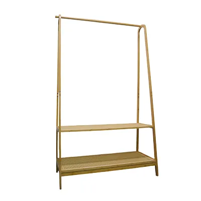 Portant vêtement bambou 100 x 48 x 170 cm avec 2 tablettes cannées – Portant penderie - Portants à vêtements droits