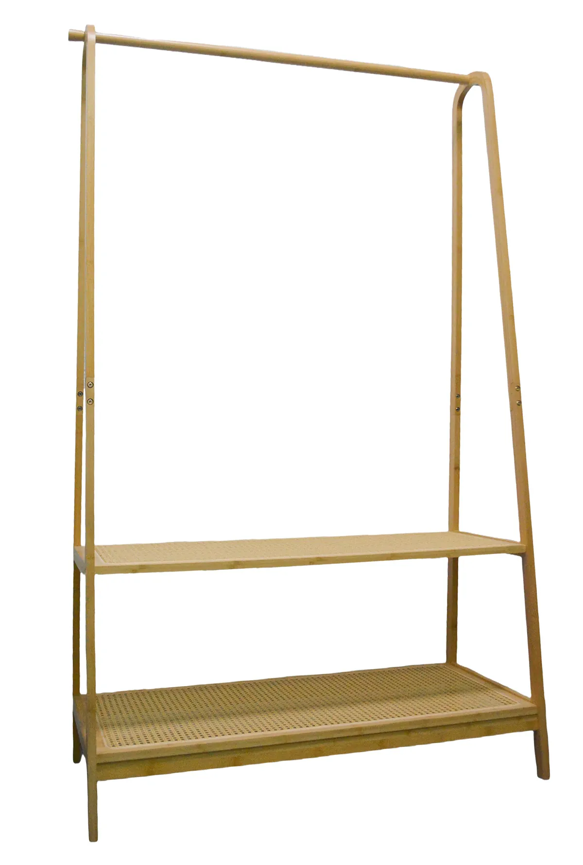Portant vêtement bambou 100 x 48 x 170 cm avec 2 tablettes cannées – Portant penderie - Portants à vêtements droits