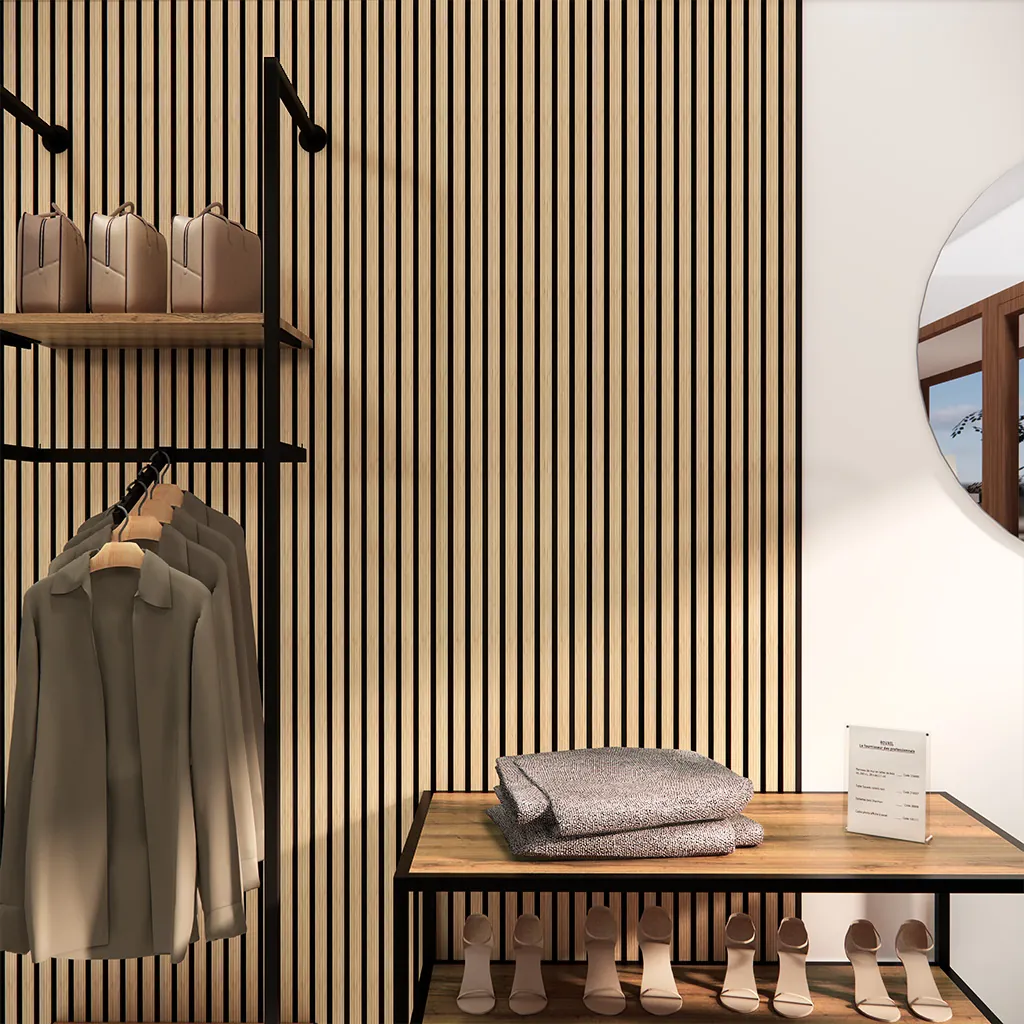 Panneau tasseau acoustique mural en MDF chêne naturel 260 × 28 cm - Paquet de 2 - Fonds Bois