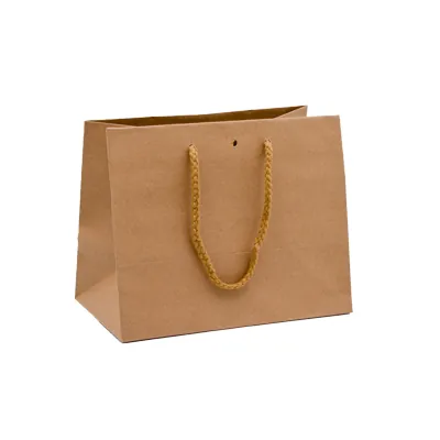 Sacs kraft luxe bruns poignées cordelette 24+14x19,5 cm 170g/m² – Paquet de 10 - Sacs kraft luxe