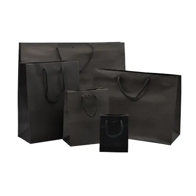 Sacs kraft luxe noirs poignées cordelette 52+16x40 cm 190g/m² – Paquet de 10 - Sacs kraft luxe-1