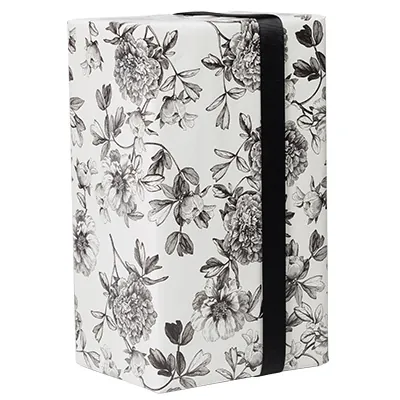 Papier cadeau fleurs dessinées noir & blanc 70 cm x 50 m 80 g/m² – Le rouleau - Papier cadeaux couchés à motifs-2