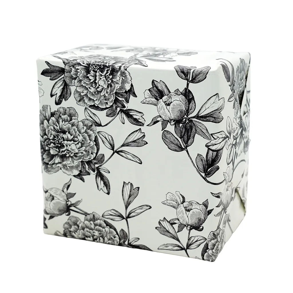Papier cadeau fleurs dessinées noir & blanc 70 cm x 50 m 80 g/m² – Le rouleau - Papier cadeaux couchés à motifs-3