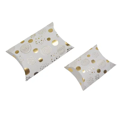 Boîte berlingot blanche motifs dorés 11 x 9 x 3 cm – Paquet de 100 - Boites berlingots-1