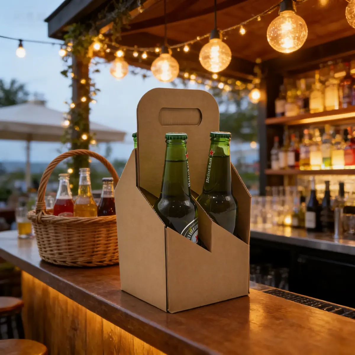 Porte-bouteilles carton kraft 4 bières 33 cl 13 x 13 x 29 cm - Boîte bouteilles de bière - Panier bières - Brun - Lot de 20 - Mètres de bières, Emballages pour bouteilles de bières-3