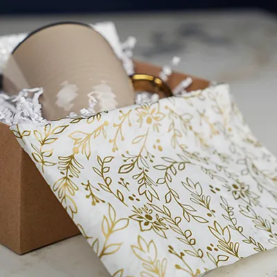 Papier de soie imprimé floral or / blanc 50x70cm 17g/m² – Paquet de 120 feuilles - Papiers de soie-2